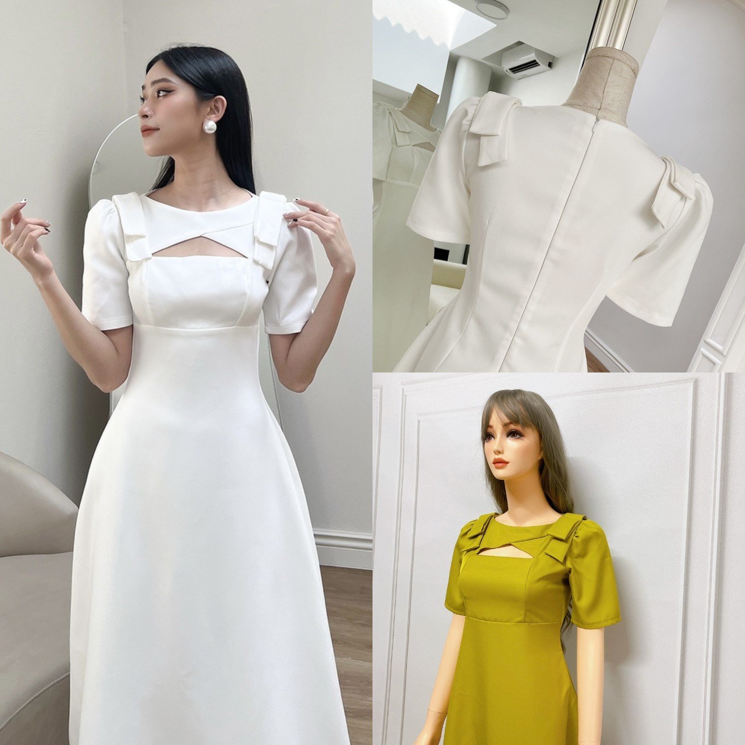 Đầm Xòe Dự Tiệc Phối Nơ Vai A8265