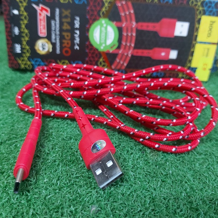 Cáp sạc type c dây dù dài 2 mét siêu bền hoco x14 pro chính hãng.