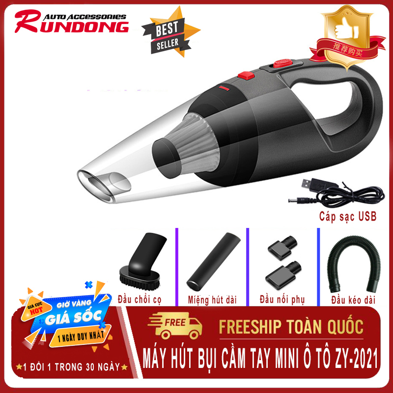 Máy hút bụi cầm tay xe hơi, ô tô cao cấp không dây đa năng – Máy hút bụi mini R-6053 nhỏ gọn tiện lợi khi sử dụng-RUNDONG