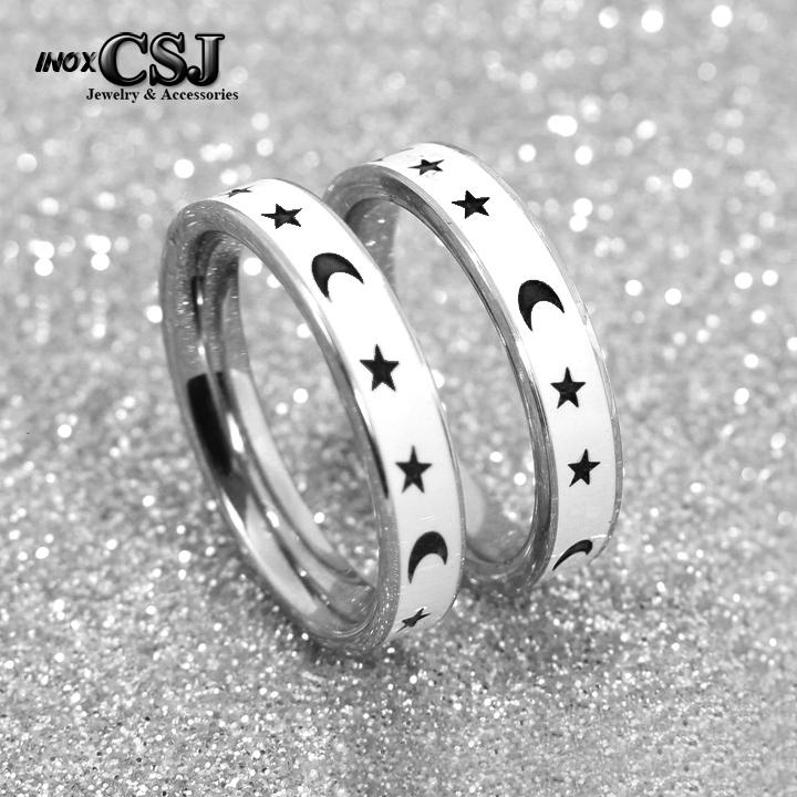 NHẪN CẶP ĐÔI TÌNH NHÂN LÃNG MẠN TRĂNG SAO INOX SƠN TRẮNG NANO - đẹp và ý nghĩa - tặng hộp đựng xinh xắn - số lượng 02 chiếc
