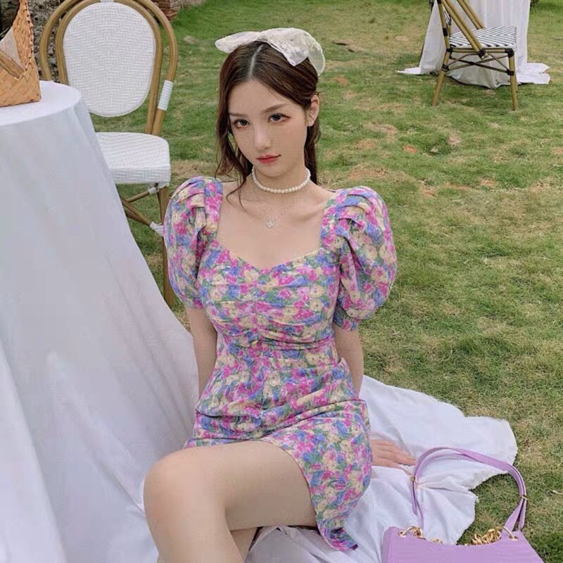 ĐẦM HOA TÍM TIỂU THƯ TAY BÚP NỮ TÍNH