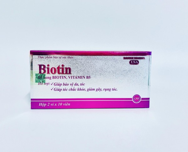 Viên uống bổ sung Biotin, Vitamin B5 giúp tóc chắc khỏe, giảm gãy rụng tóc, bảo vệ da tóc - Hộp 20 viên - Viên uống bổ sung Biotin,