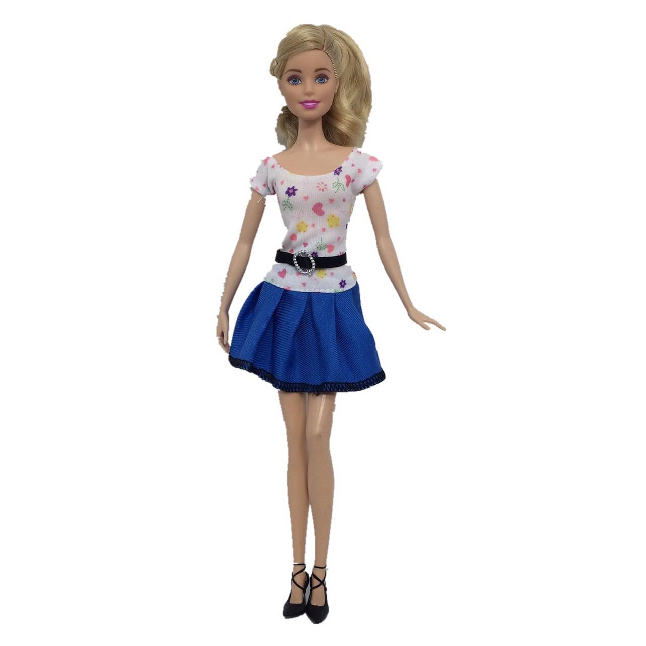 Đầm búp bê 30 cm - xanh trắng