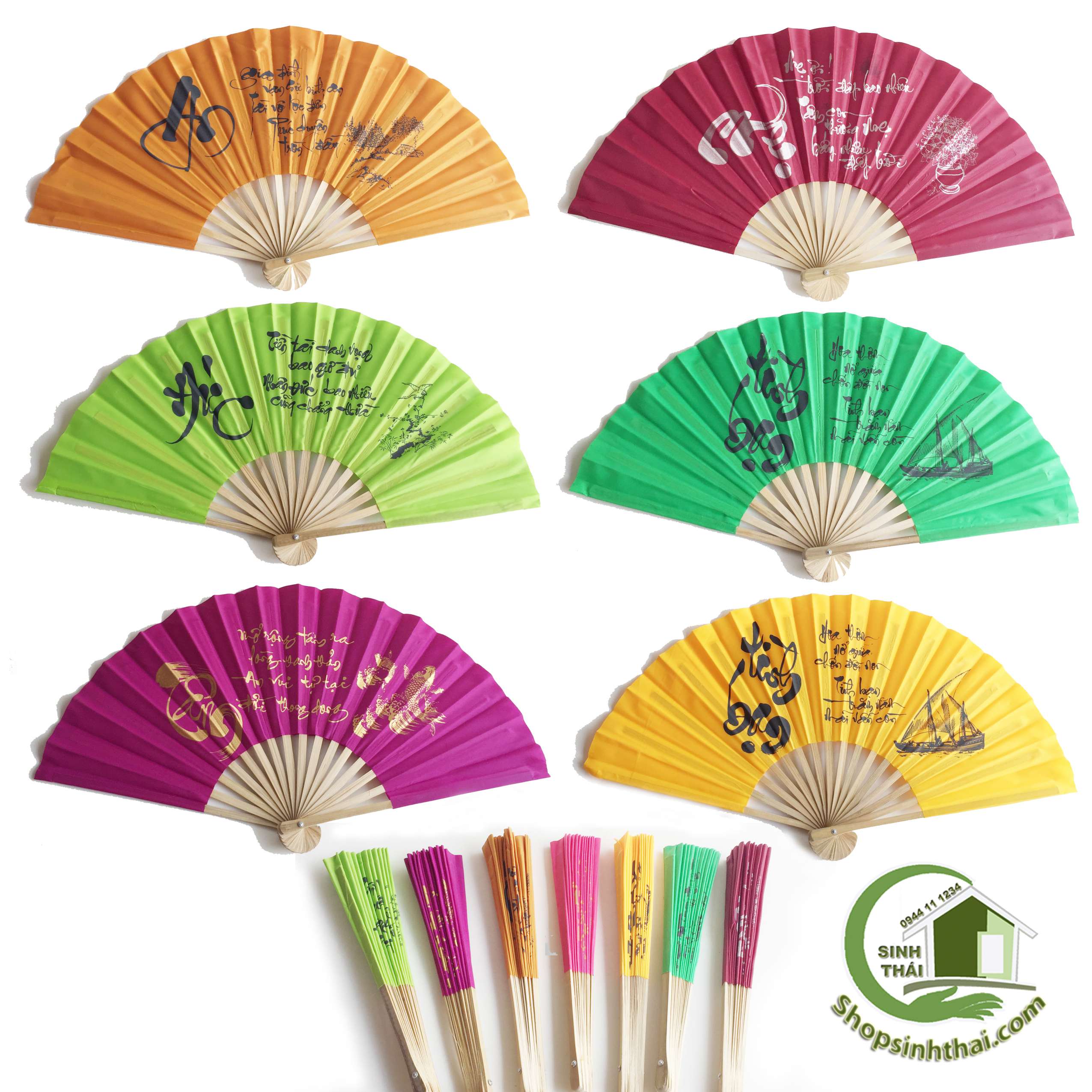 [HCM]Quạt vải có chữ - quạt lớn 32cm - loại dày tốt - giao màu ngẫu nhiên