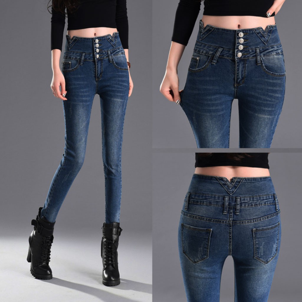 Quần jean LƯNG CAO, CO GIÃN cao cấp - QJ-203a