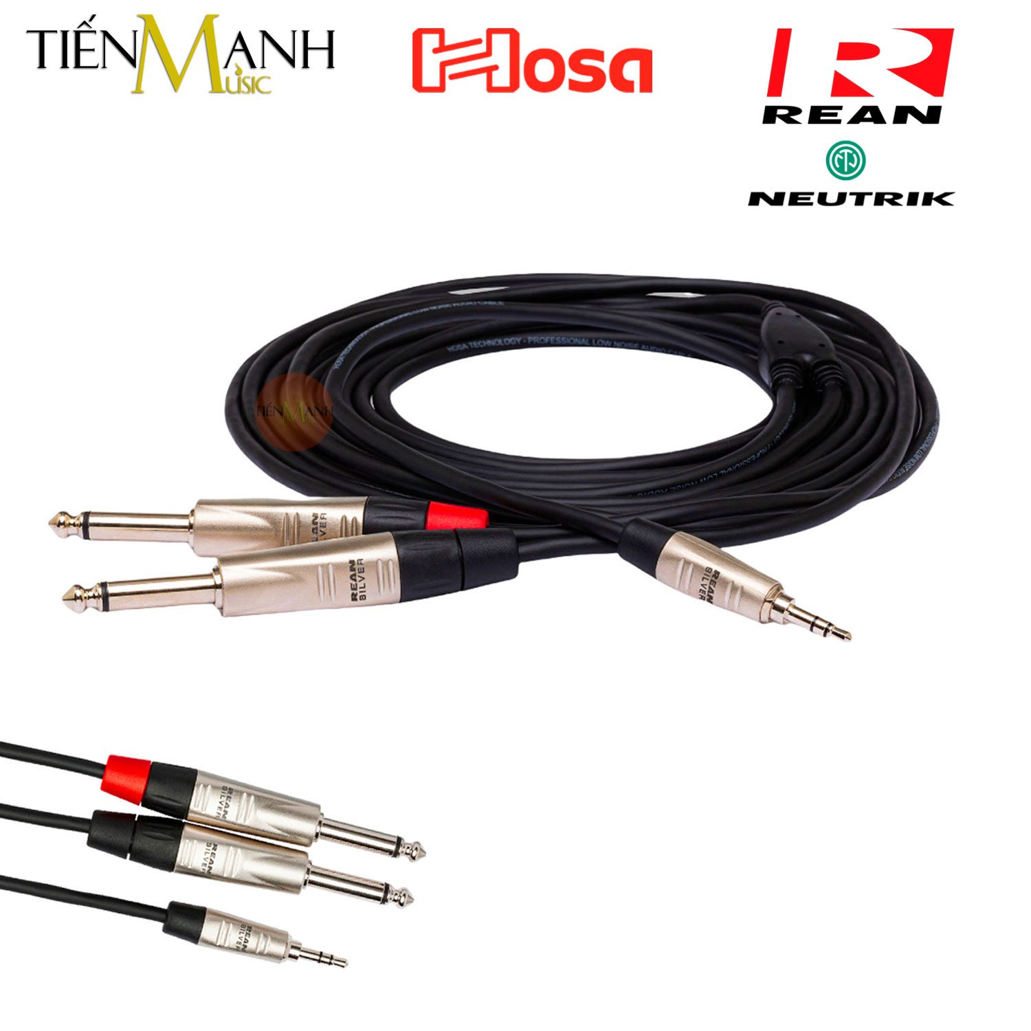 Dây cáp chia tín hiệu chữ y hosa pro rean by neutrik đầu 3ly stereo trs sang 2 đầu 6ly mono ts hmp-003y, hmp-006y, hmp-010y cable 1/4 in