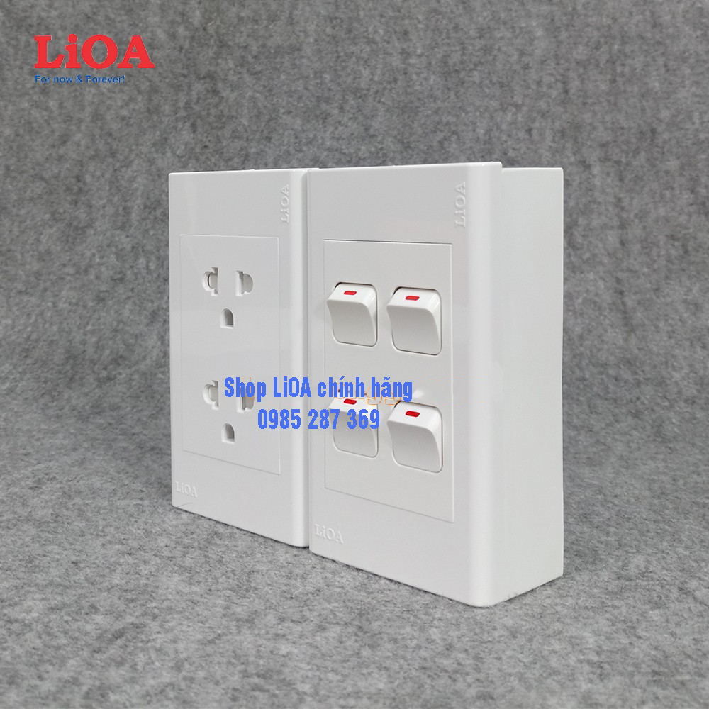 Combo ổ cắm điện đôi 3 chấu 16A (3520W) + 4 công tắc điện LiOA - Lắp nổi