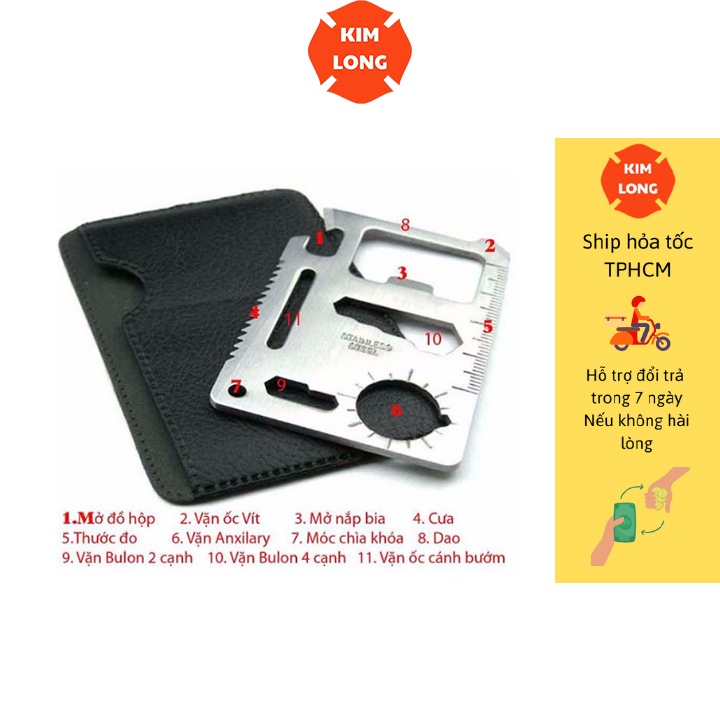 Miếng thép đa chức năng 11in1 kích thước bằng atm dụng cụ dã ngoại kimlongshop