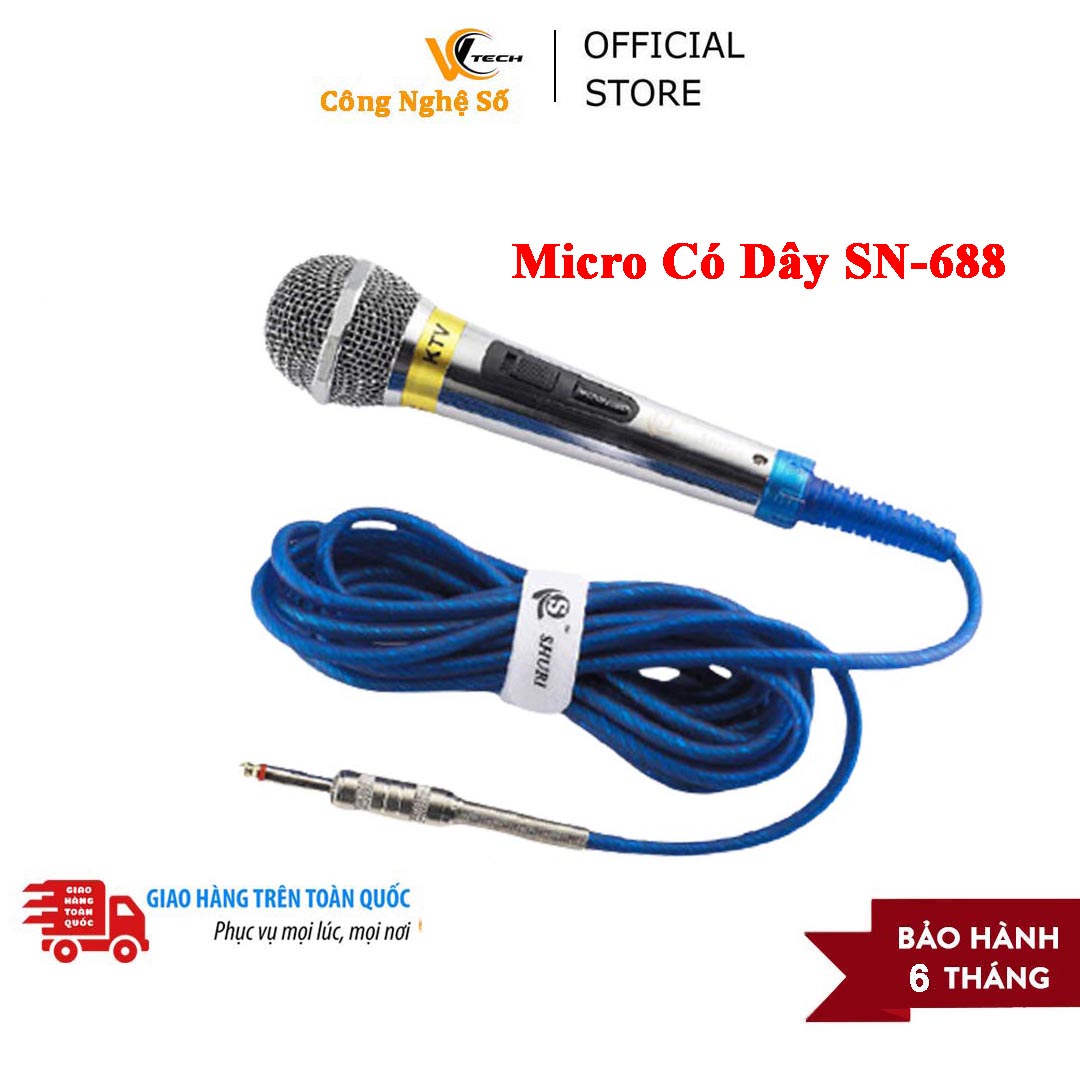 Micro có dây SHUNISON SN-688 | Micro hát karaoke thích ứng mọi dàn âm thanh, loa kéo | Bắt giọng cực tốt, bảo hàng 6 tháng