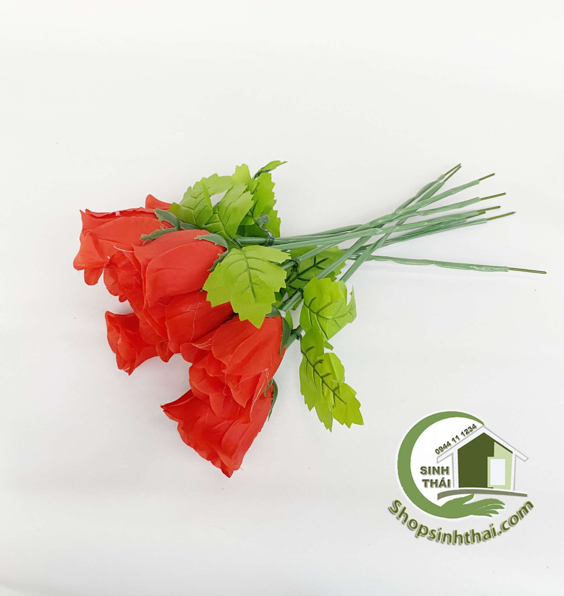 [HCM]Cành hoa hồng giả - hoa hồng ca sĩ vải lụa màu đỏ