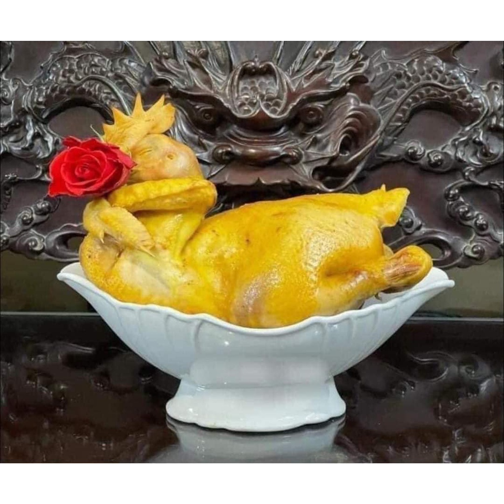 Bát thuyền đựng gà cúng nguyên con