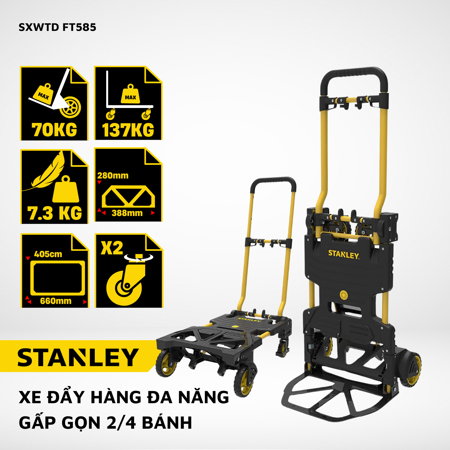 Xe đẩy hàng gấp gọn 2 - 4 bánh Stanley FT585 tải trọng 70/137kgs - Hàng chính hãng