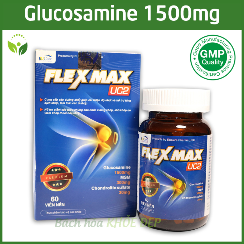 Viên Uống Bổ Xương Khớp Glucosamine 1500mg Flexmax giảm đau nhức mỏi xương khớp, giảm thoái hóa khớp - Hộp 60 viên Chuẩn GMP Bộ Y Tế
