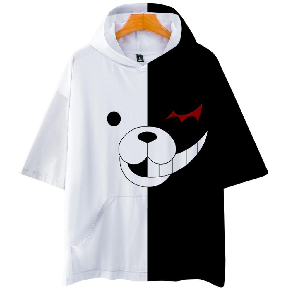 Anime Danganronpa Monokuma Cosplay Costume Unisex Hoodie Sweatshirt Hooded 3D Digital Printing Short Sleeves Casual Tops