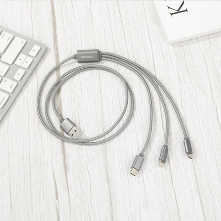 Cáp sạc nhanh Romoss CB25A 3in1 USB to Lightning / Type C / Micro USB dài 1.5m