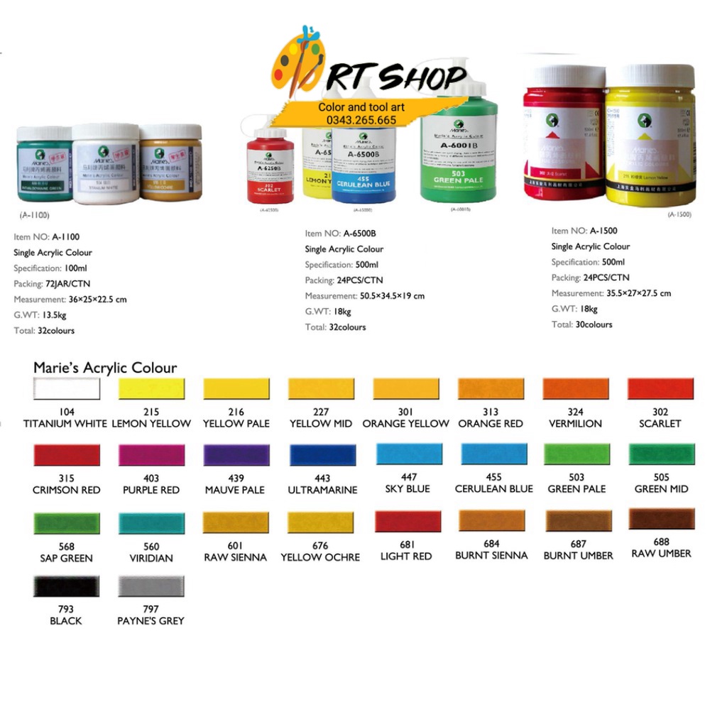 Màu acrylic Maries bình bóp 500ml