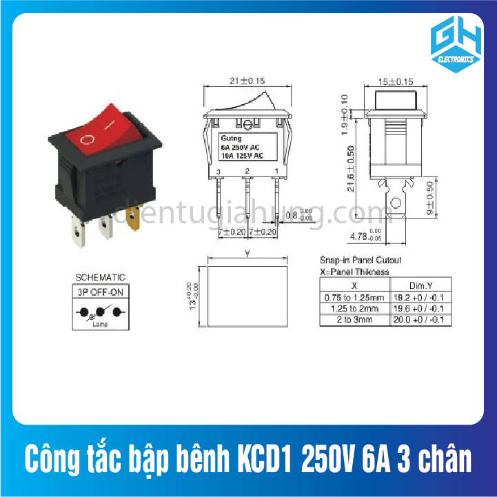 Công tắc bập bênh kcd1 250v 6a 3 chân