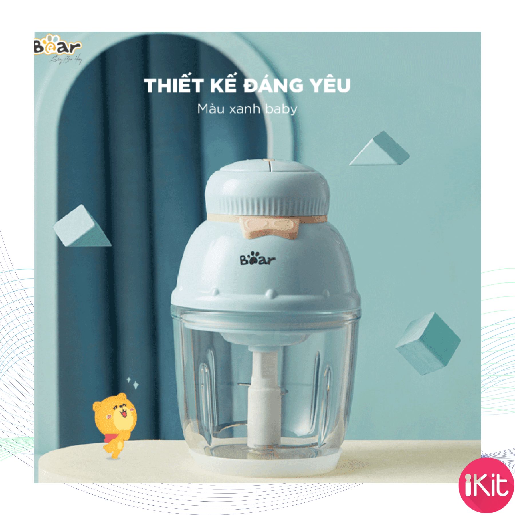 Máy xay thực phẩm mini Bear, công suất 200W, bảo hành 6 tháng