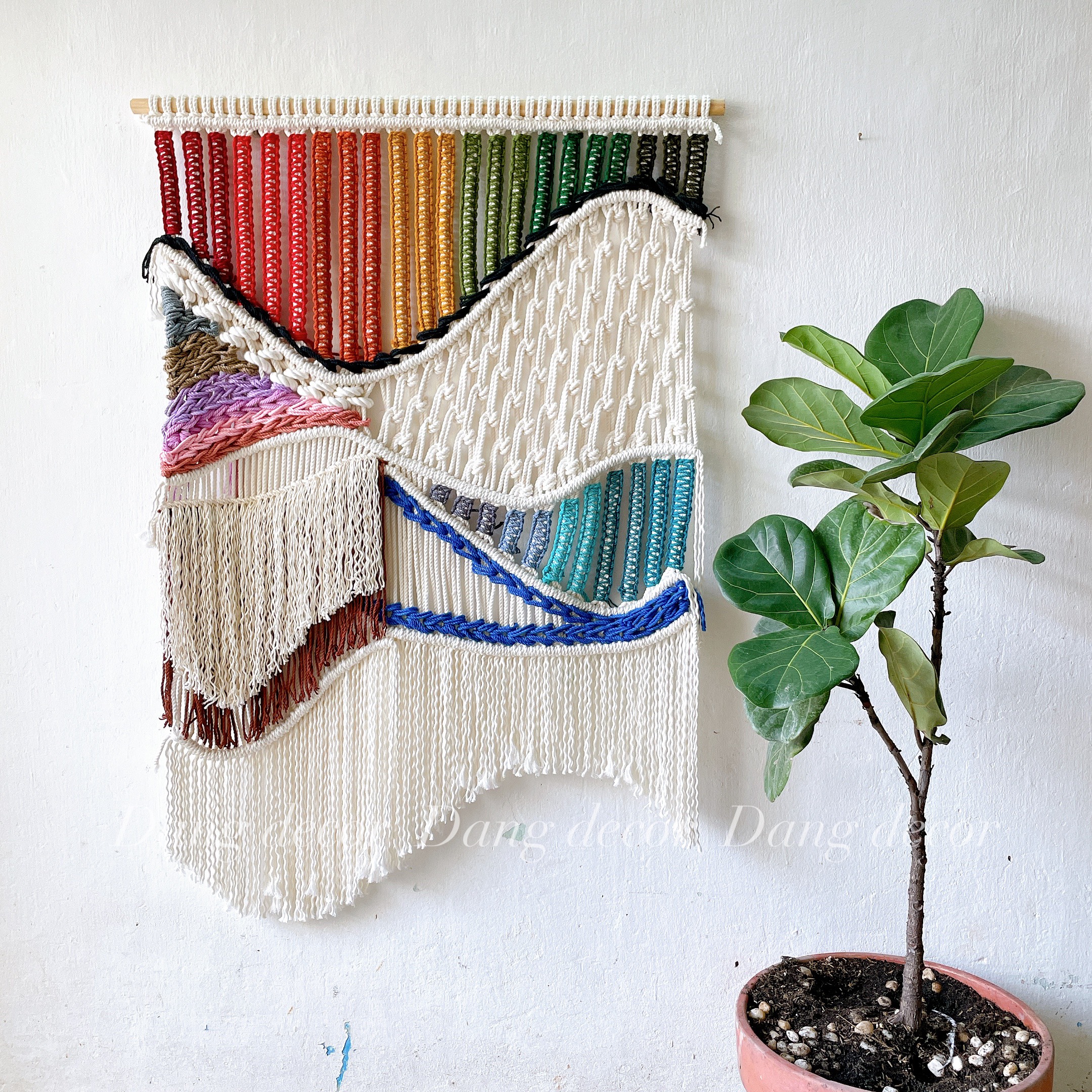 Mành macrame nhiều màu sắc rực rỡ phụ kiện trang trí nhà cửa, homestay size lớn