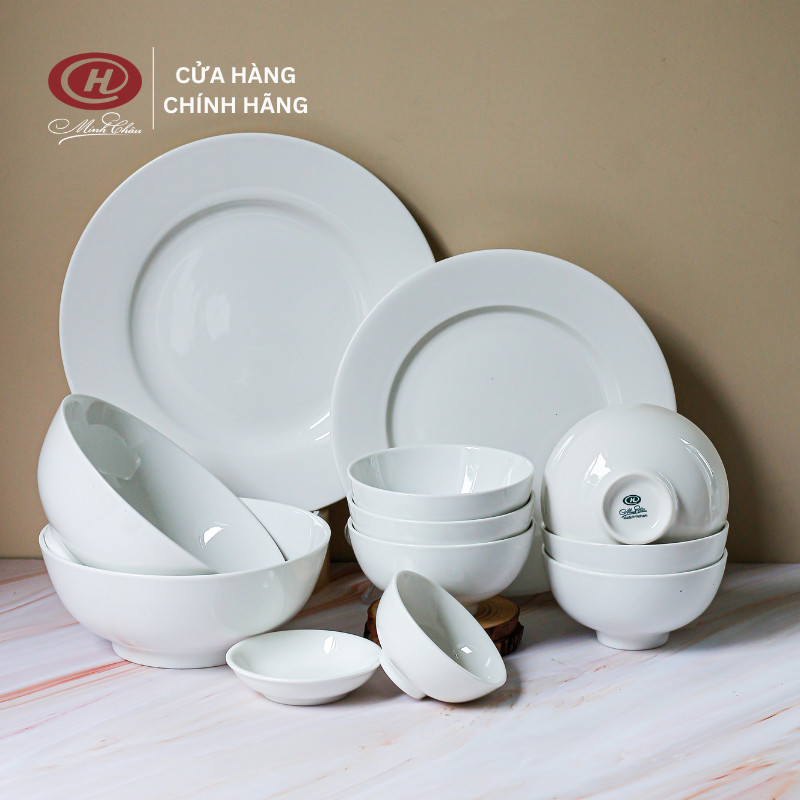 Bộ Bát Đĩa Trắng Trơn 12 Món - Sứ Minh Châu