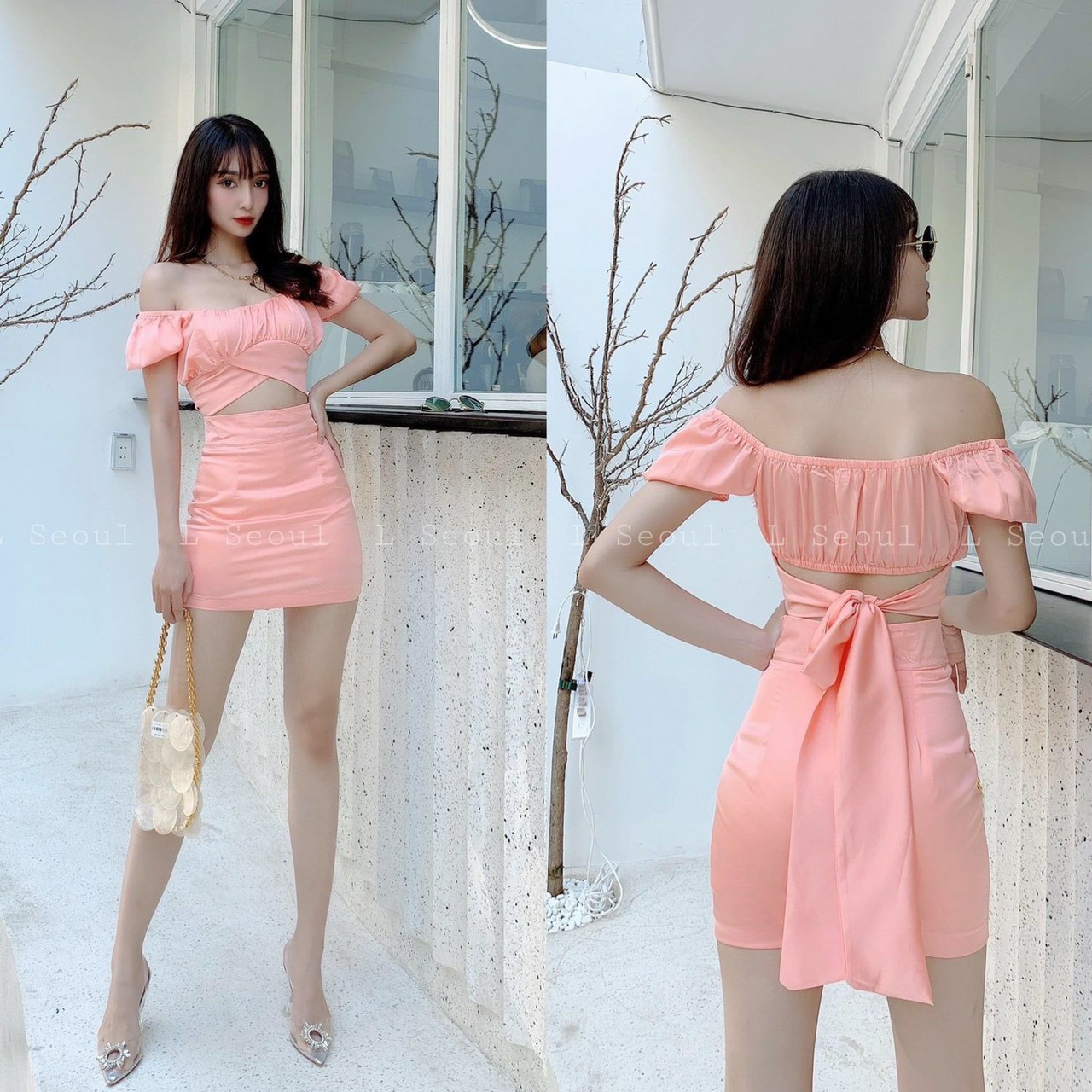 Sét váy lụa có mút có quần trong-QH