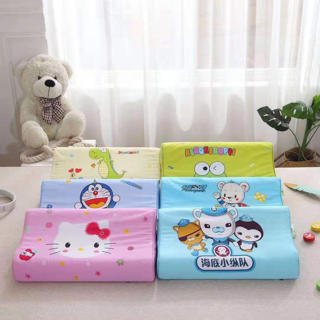Gối nằm cao su kiểu lượn in hình vui nhộn cho bé mầm mon, mẫu giáo, nhà trẻ, vỏ cotton xịn xò