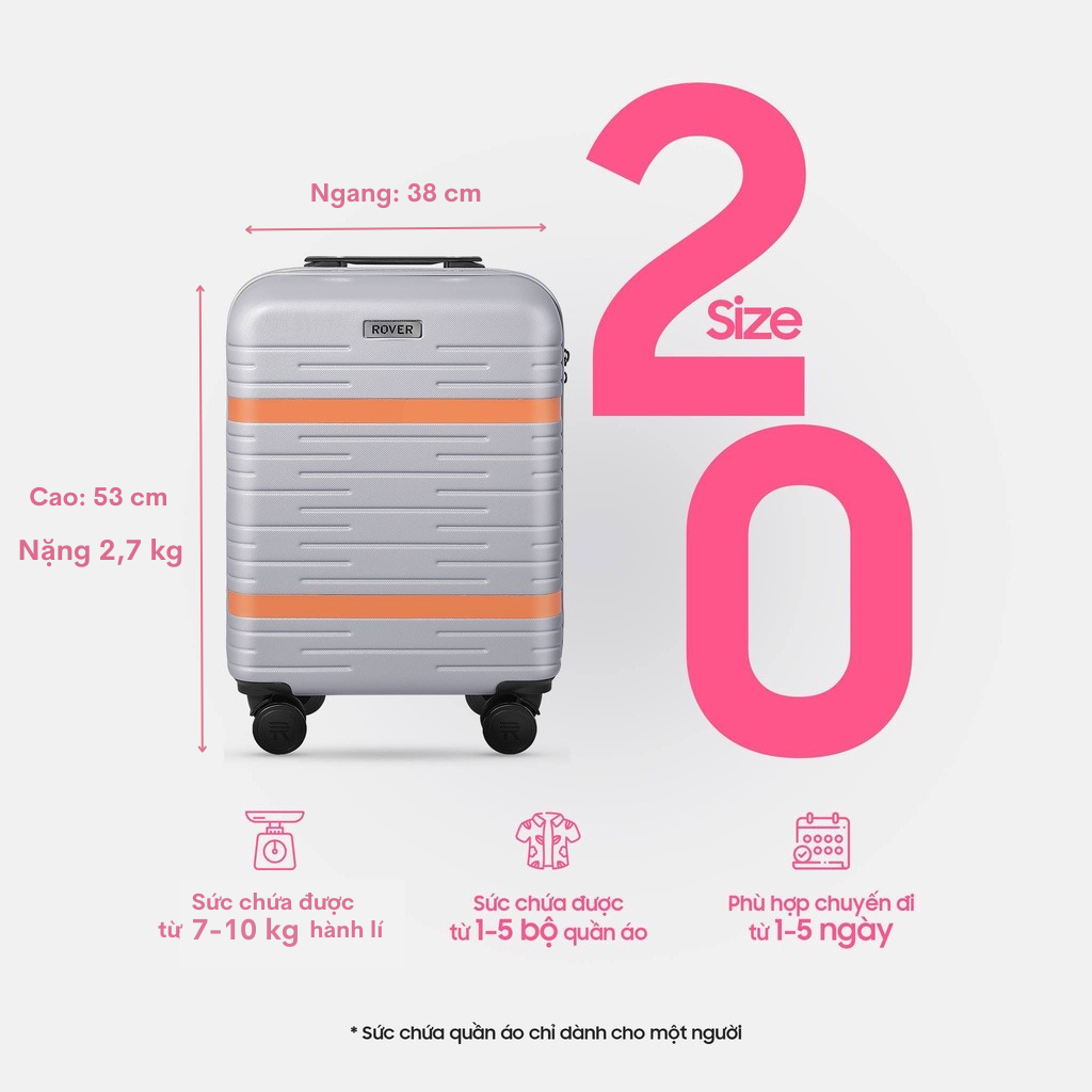 Vali kéo du lịch ROVER Ada - Size Xách Tay (Size 20)