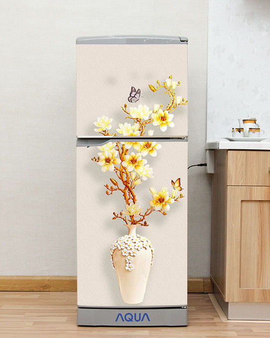 Decal, miếng dán trang trí tủ lạnh - Mẫu bình Hoa Mai
