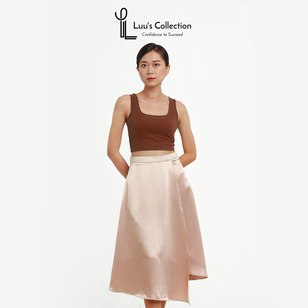Chân Váy Midi Đắp Tà Màu Đen Và Vàng Đồng Chất Vải Lụa Luu's Collection