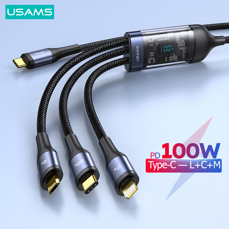 Dây Cáp Sạc Nhanh USAMS PD 100W 3 Trong 1 (Lightning+Type-C+Micro USB)