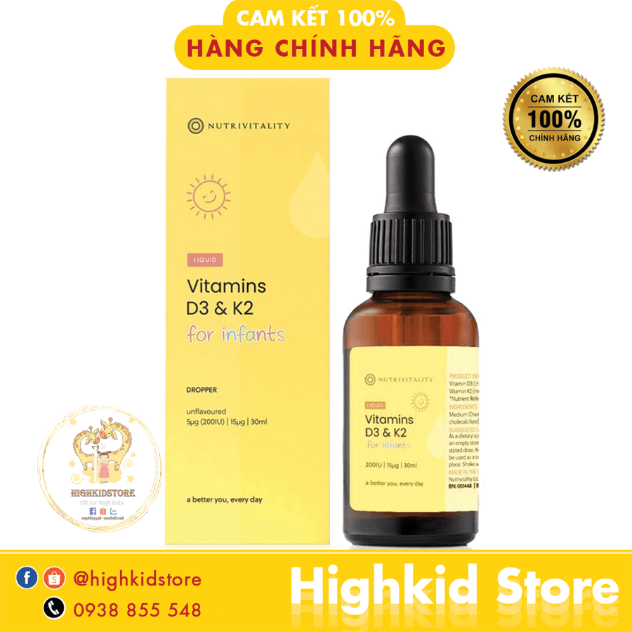Vitamin K2 D3 MK7 cho bé Nutrivitality Anh 30ml K2D3