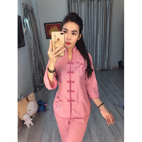[HCM]SET ĐỒ LAM ĐI CHÙA THÊU HOA CAO CẤP
