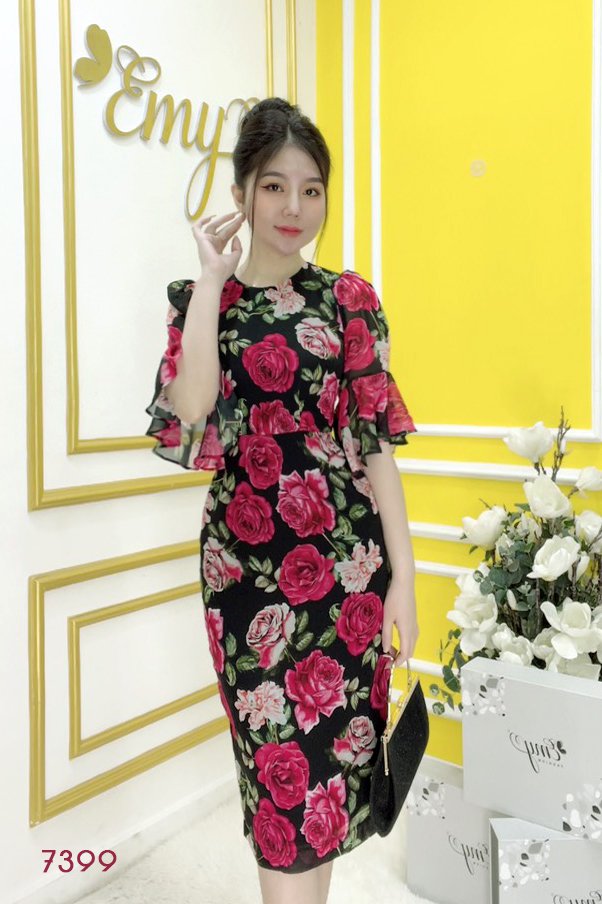 Đầm EMY EM7399 Body Hoa Tay Lỡ