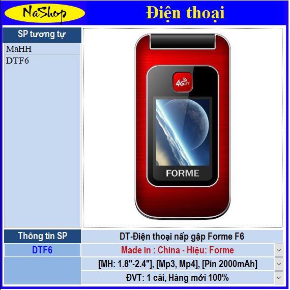 Nashop - điện thoại forme nấp gập f6, dth