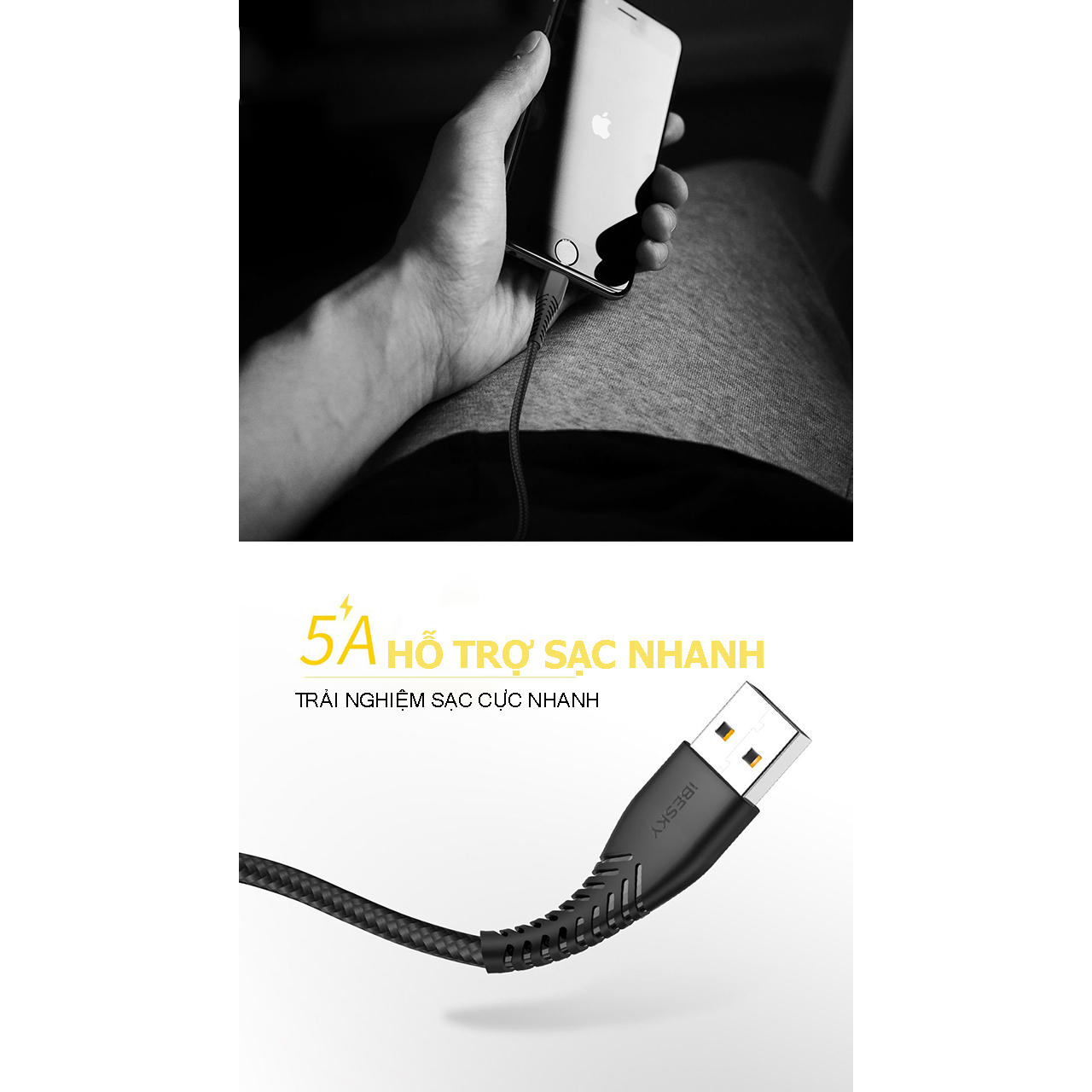 Dây Sạc IPhone IBESKY LS18 5A, Cáp Sạc Micro 5A USB / Lightining Cho IPhone/IPAD/Adroid Chính Hãng