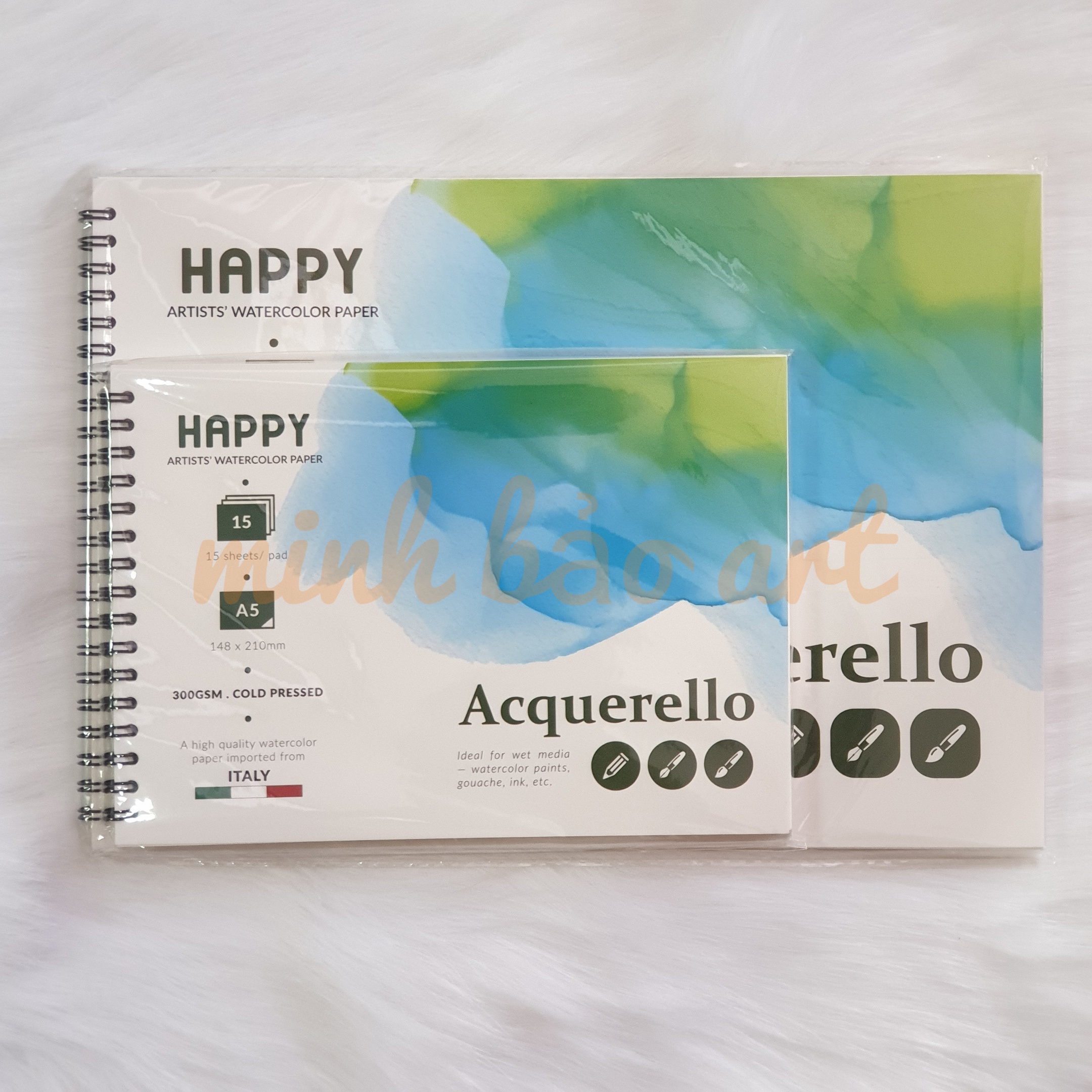 [HCM]SỔ VẼ MÀU NƯỚC HAPPY 300 GSM (VÂN COLD 15 TỜ)