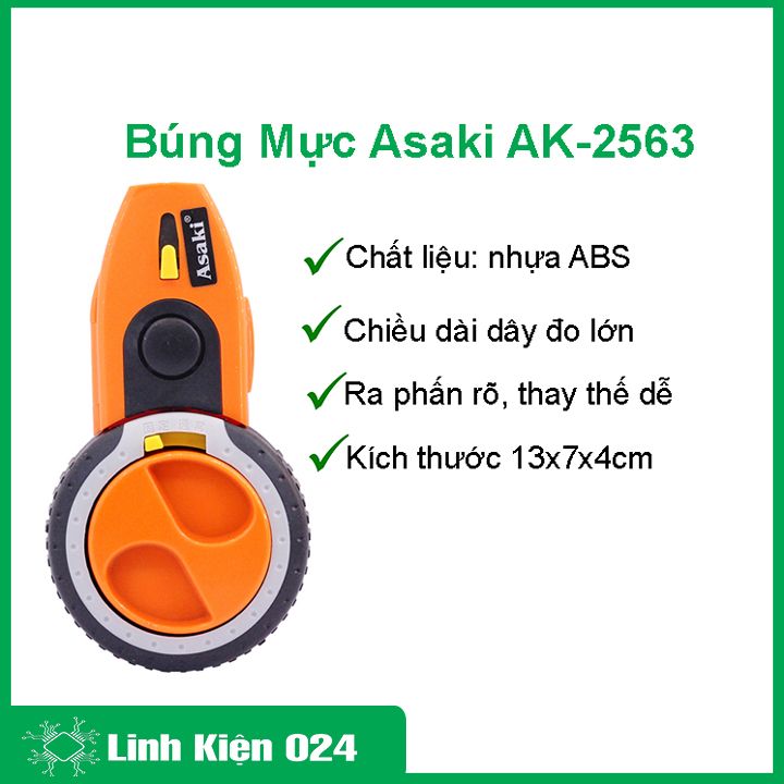 Búng mực Asaki AK-2563, bật mực tự động đánh dấu dùng trong thi công xây dựng