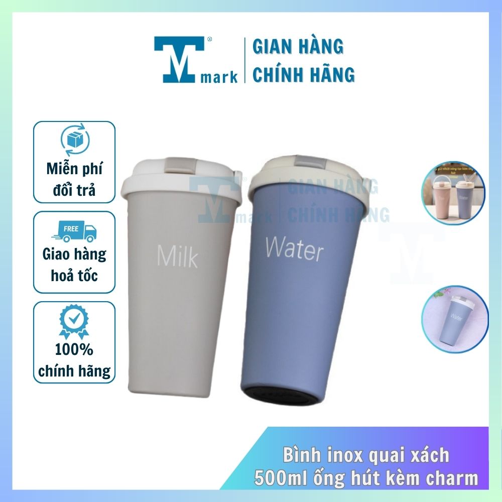 [BÌNH GIỮ NHIỆT 500ML]Ly giữ nhiệt Ahahome TEA Inox 304 có quai xách