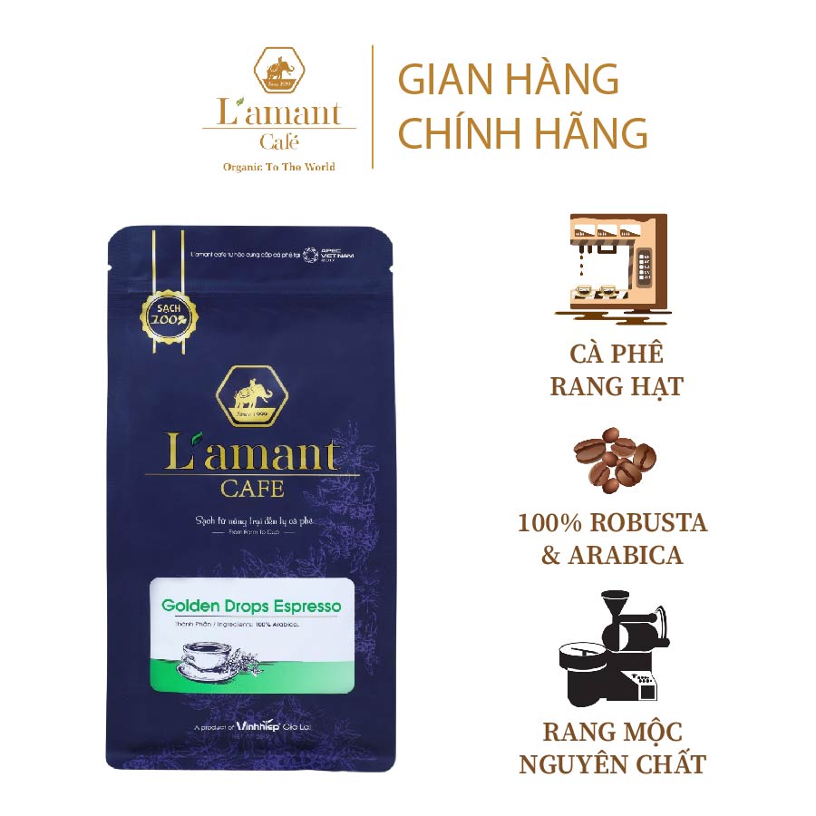 Cà Phê Hạt Rang L’amant Golden Drop Espresso – 100% Arabica – Hậu Vị Ngọt, Vị Chua Thanh – Gói 250g
