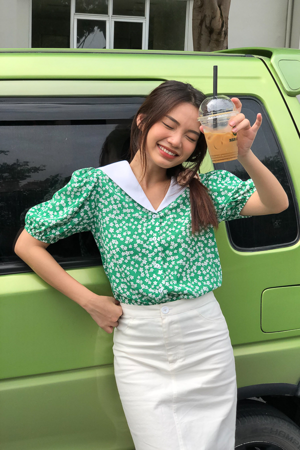 [NHẬP MÃ NOVFALAZSOCIAL02 GIẢM 40K ĐƠN 199K  ] Áo cổ thủy thủ MAYBI lụa tay bồng ngắn
