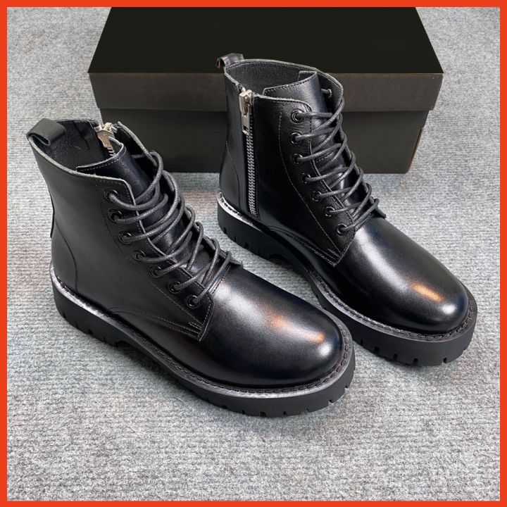 Giày Da Nam Chunky Combat Boot Da Nguyên Tấm - Đế Chunky 5cm