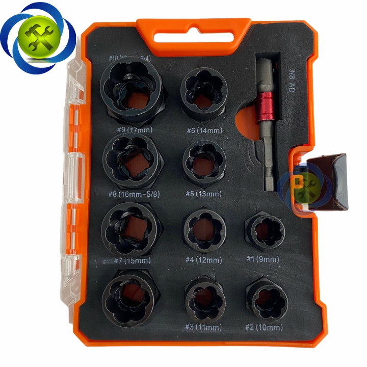 Bộ tuýp tháo ốc hư 11 chi tiết chuyên dụng để mở các loại ốc, bu-lông biến dạng, tuôn răng