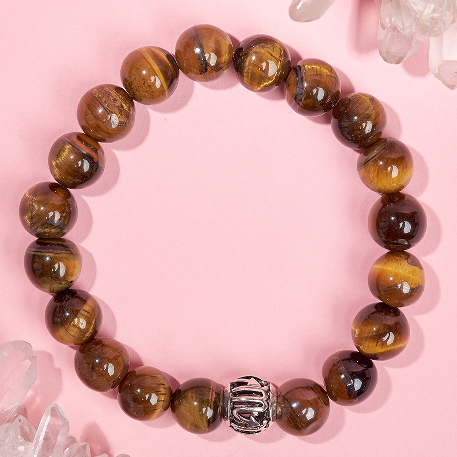 Vòng Tay Mắt Hổ Vàng Nâu Charm Tròn