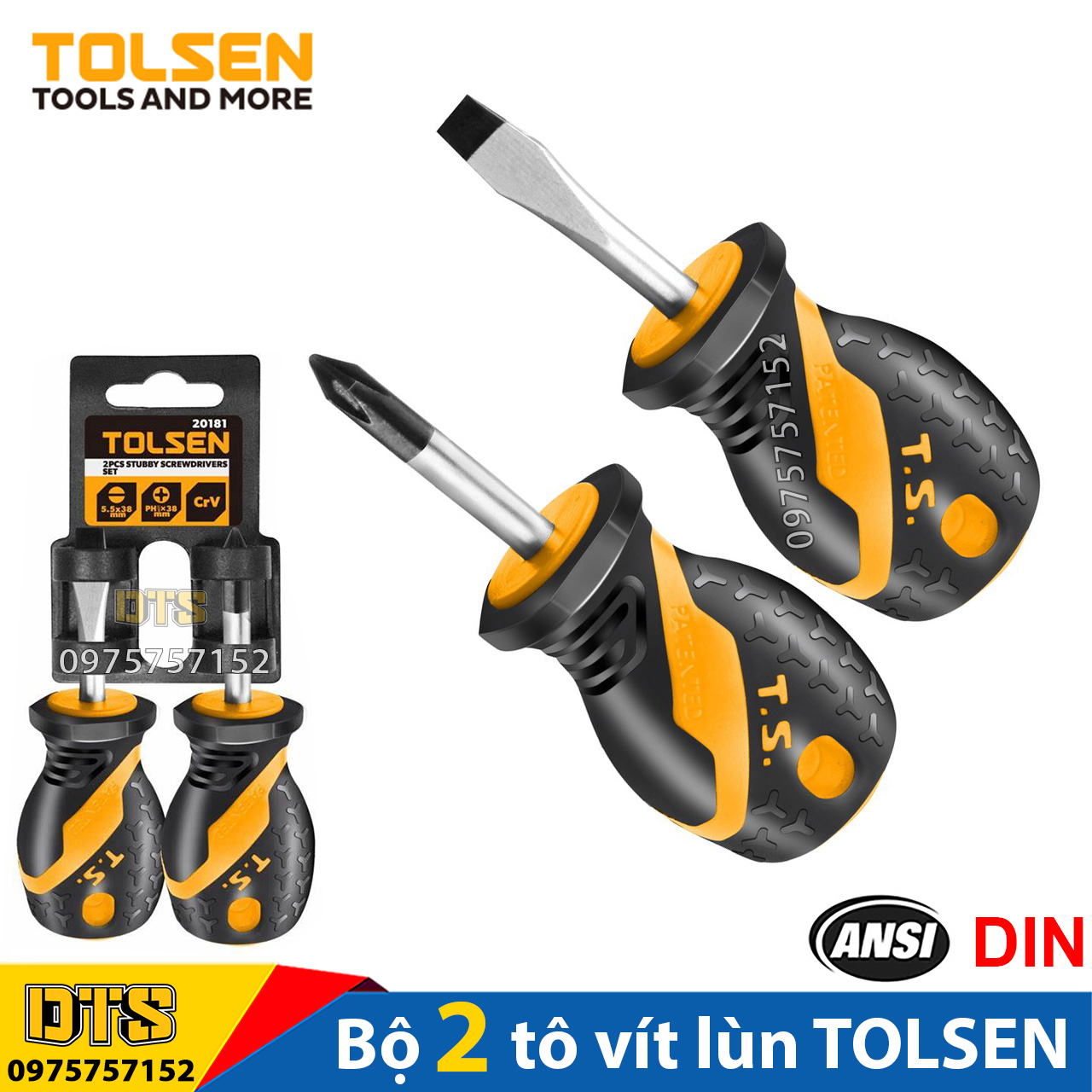 Bộ 2 tô vít lùn mini 4 cạnh 2 cạnh hãng TOLSEN, tua vít dẹp và bake đầu ngắn PH2, SL6 chuyên dùng có từ tính - Tiêu chuẩn xuất khẩu Châu Âu, thân thép CR-V siêu cứng chống gỉ chống va đập cong vênh, bộ tua vít đa năng bộ tô vít