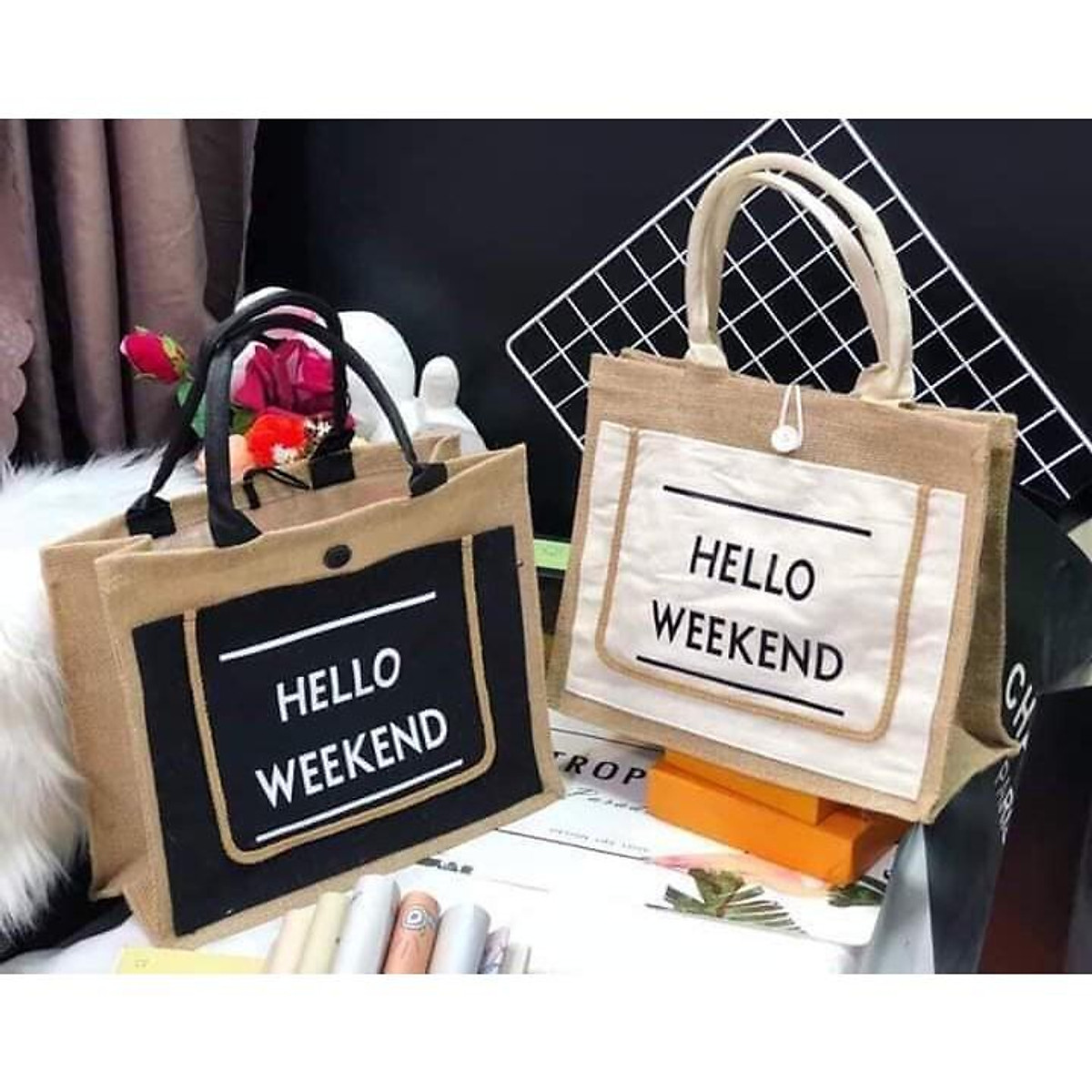 Túi cói hello weekend