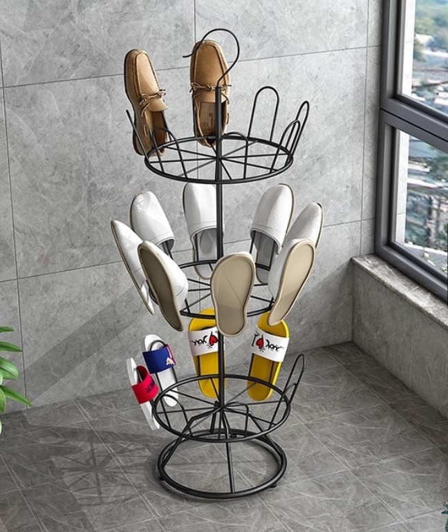 Stainless steel 3-tier shoe drying rack - 360 shelf for 12 pairs - Easy assembly