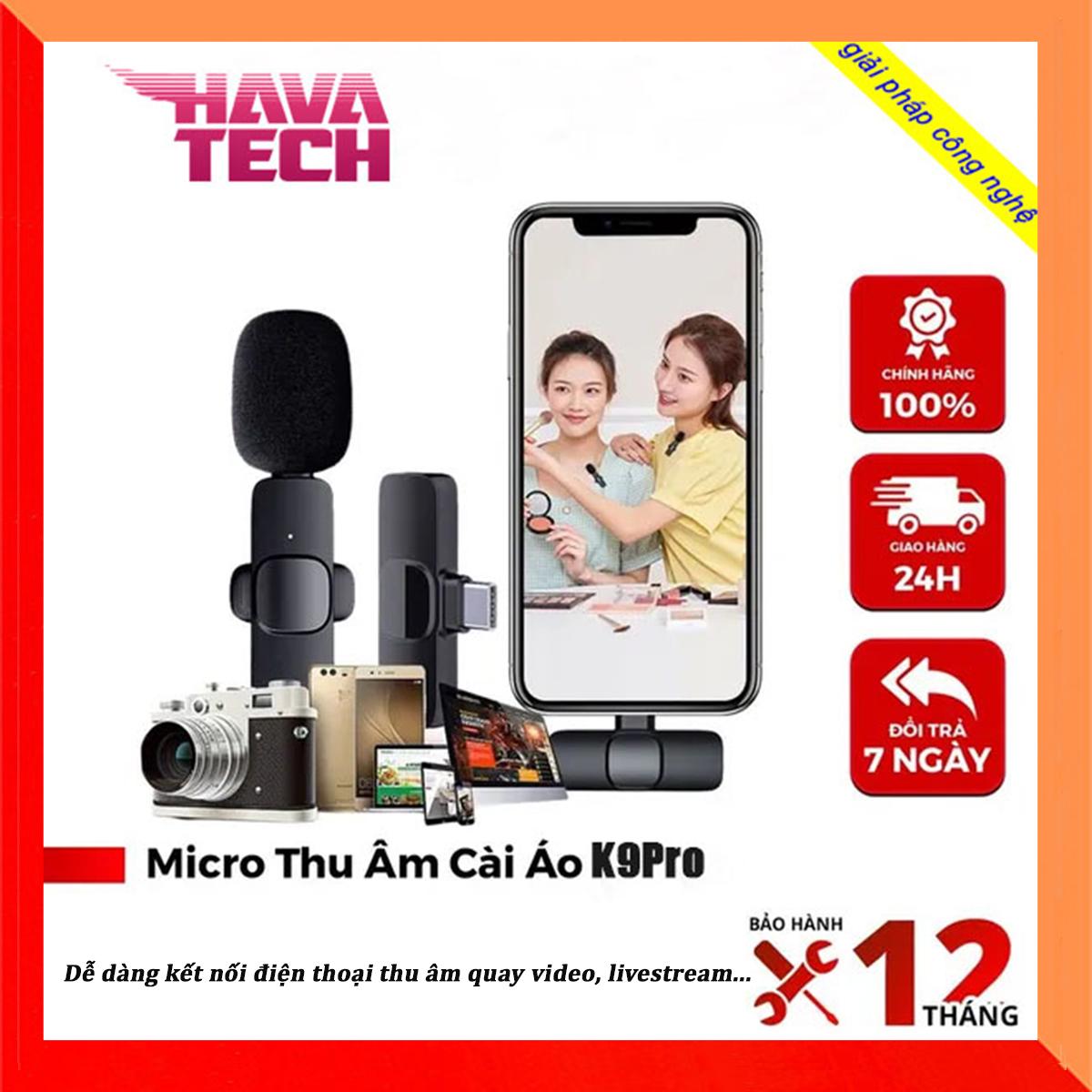 Micro thu âm cài áo K9 Pro kết nối điện thoại dùng quay video, livetream, tiktok, youtube