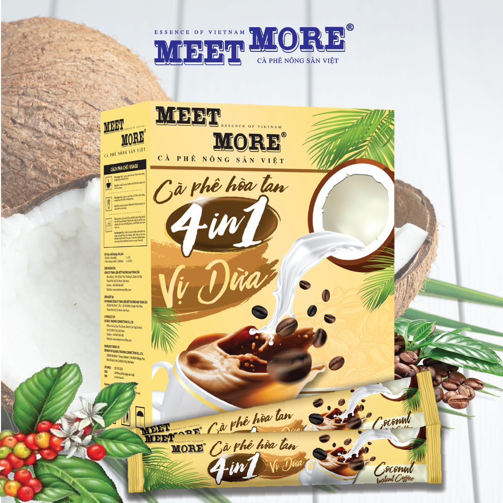 Meet More Coconut Instant Coffee Box (15 Packs/18Gram) - No Hangover, No Insomnia