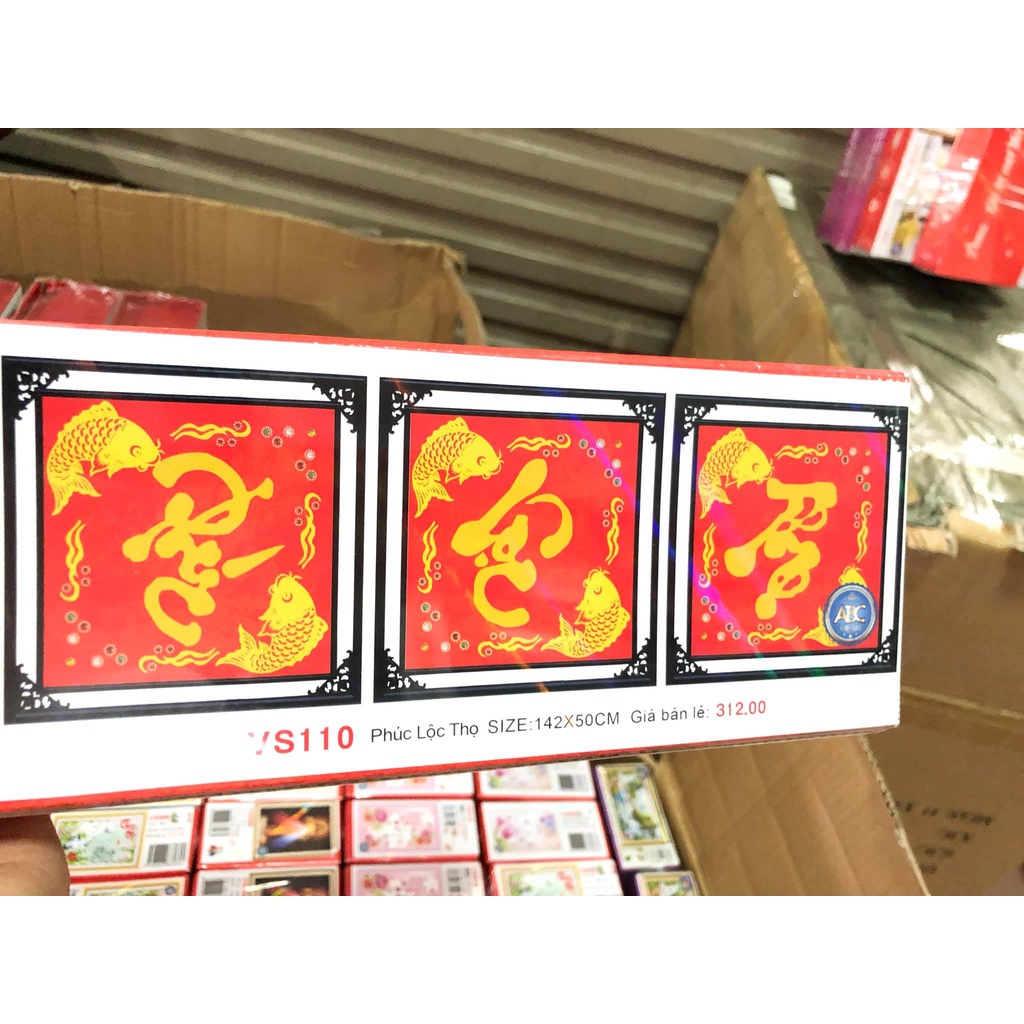 Tranh đính đá Phúc Lộc Thọ 142x50cm (tự đính)
