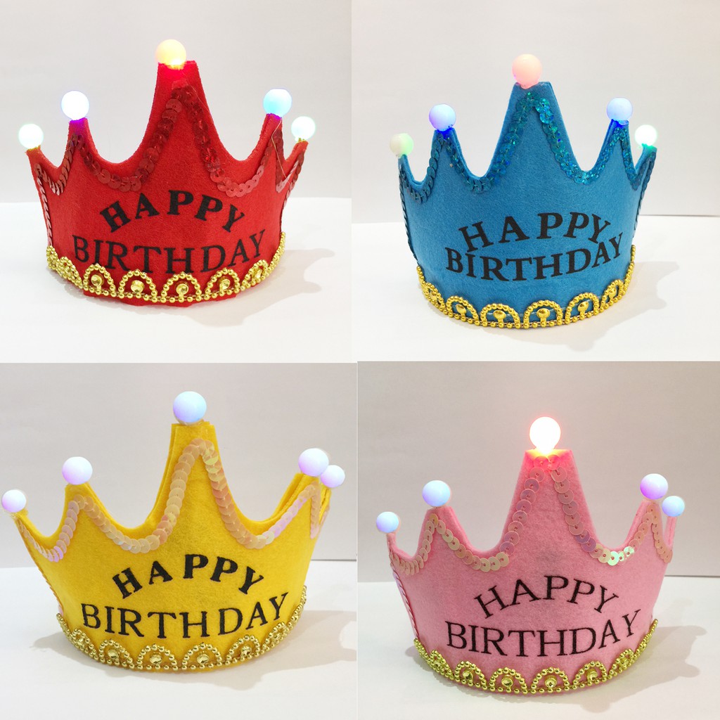 Mũ Vương Miện Có Đèn Led Cho Bé Có 3 Chế Độ Đèn ( Kèm Pin )Bờm tai thỏ gắn chữ Happy Birthday